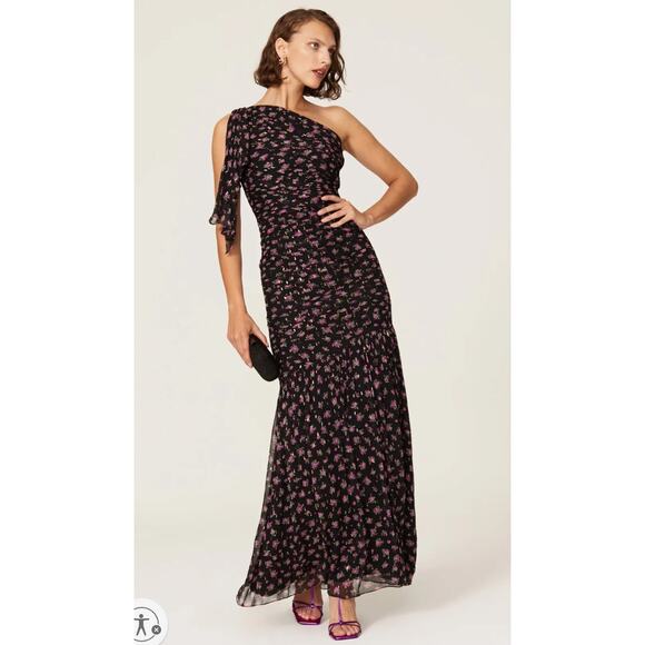 Shoshanna Vivine Tossed Black Chiffon Rose Gown - Picture 1 of 13